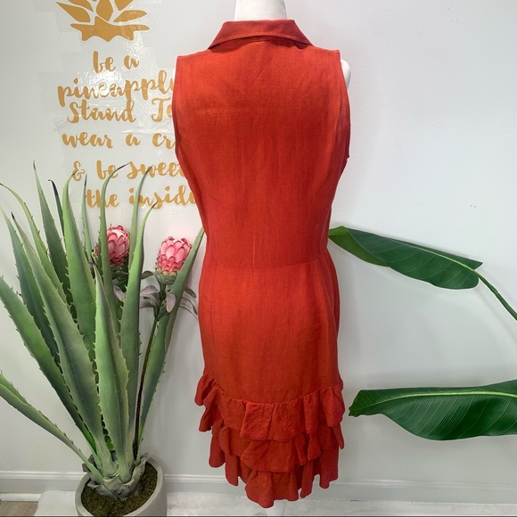 Lafayette 148 New York Rustic Orange Ruffle Dress Size 6 - Picture 6 of 12